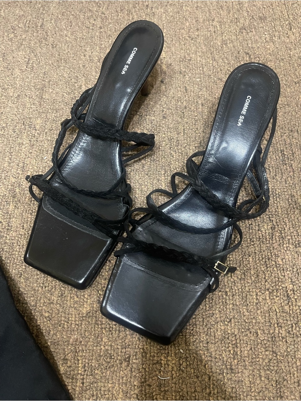 Comme Sea Black Braided Strappy Heeled Sandals